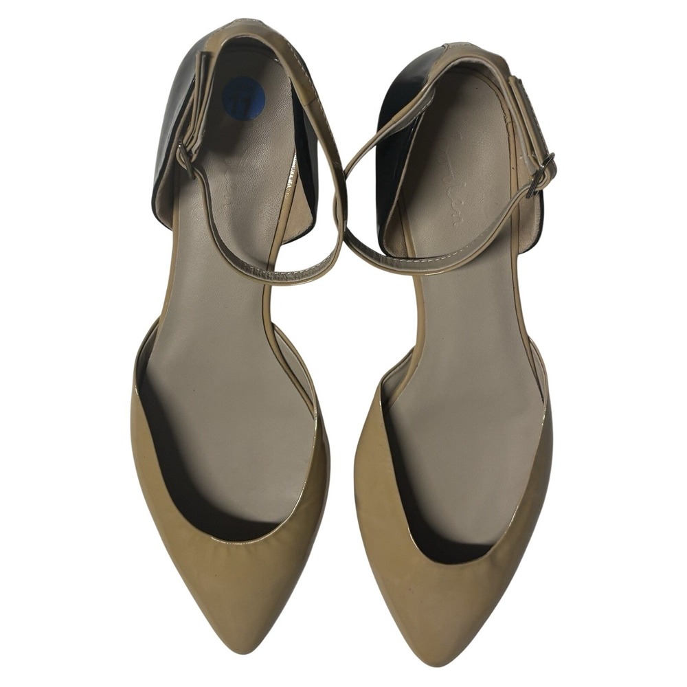 Boden Womens Flat Nude Tan Patent‎ Black Pointed Ankle Strap Shoe US Sz 11 EU 42 - Picture 6 of 8